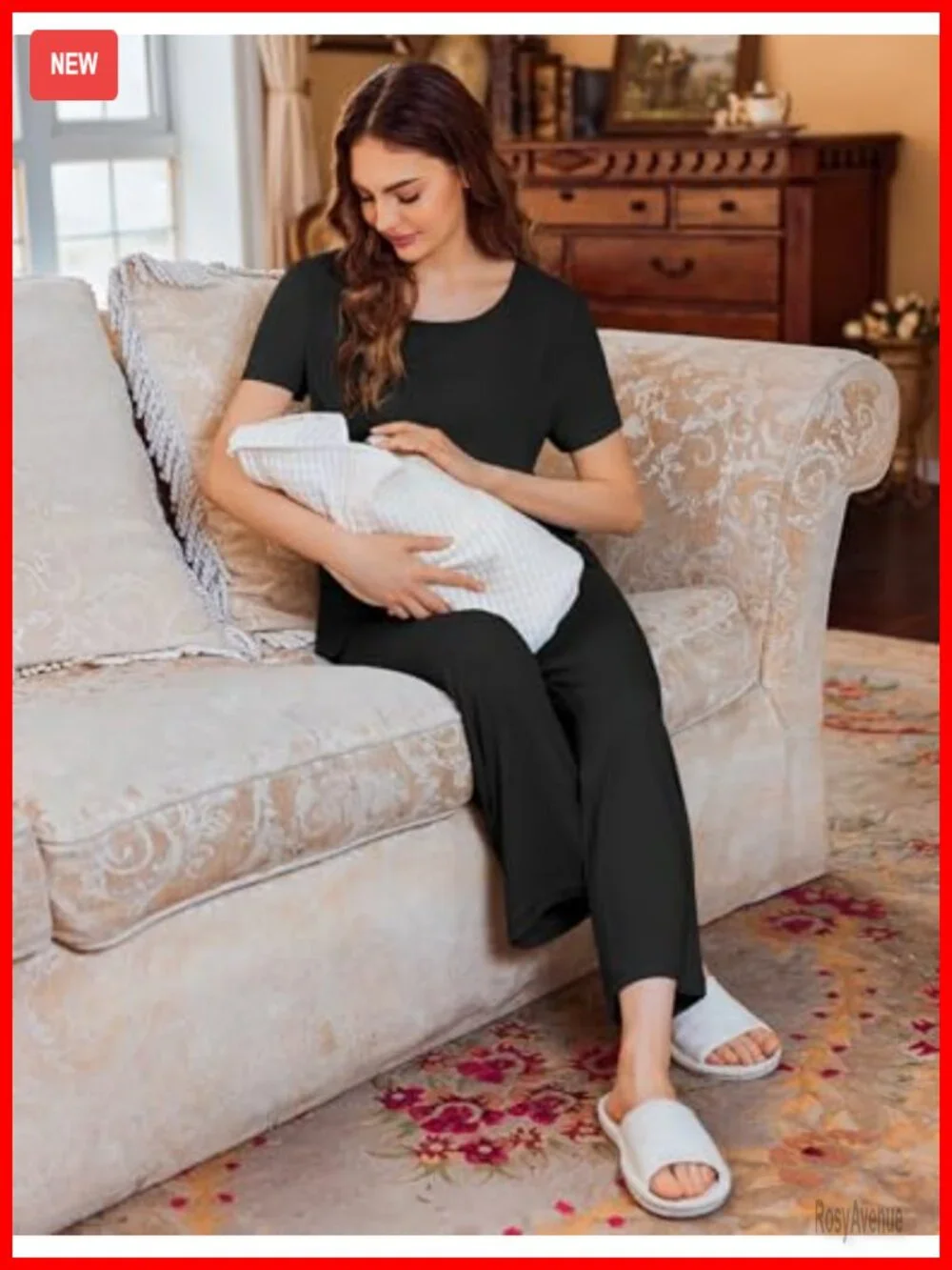 3-Piece Maternity Nursing Pajama Set - Short Sleeve Tee, Shorts, Pants